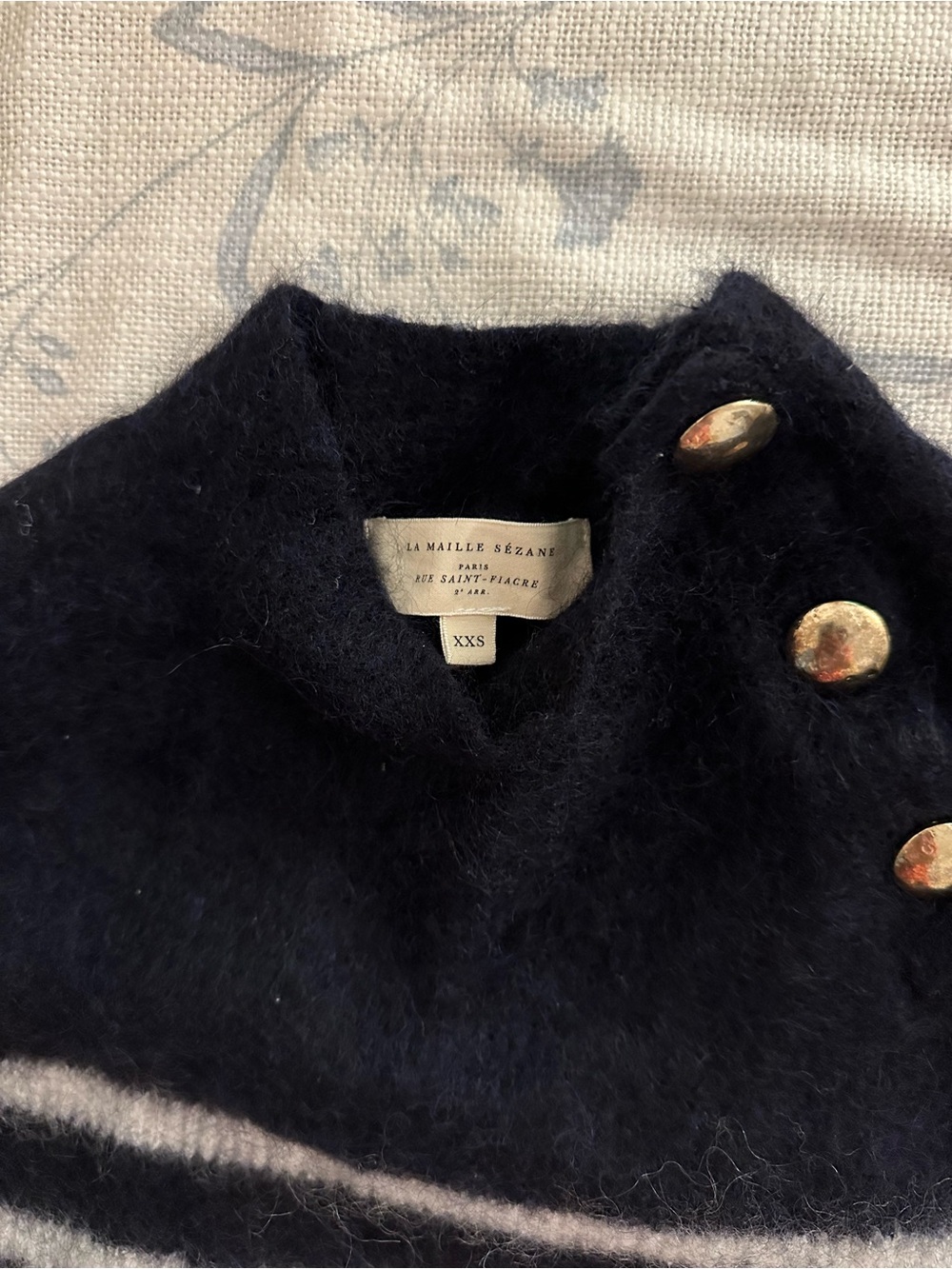 Sezane Black and White Striped Button-Neck Turtleneck Sweater - Picture 6 of 8